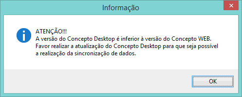 Mensagem pedindo a atualização da versão do Desktop