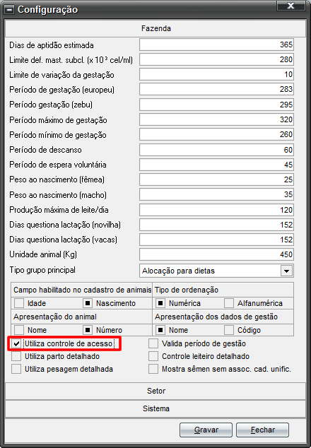 Janela de Configuração Janela de Configuração