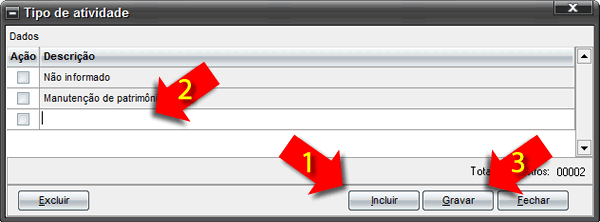 Inclusão de tipo de atividade