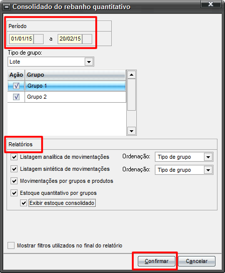 Filtragem para geração do relatório