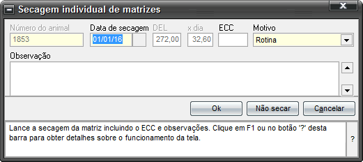 Tela 'Secagem'