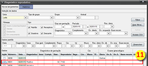 Resultado da filtragem no Exemplo 1 para um único animal