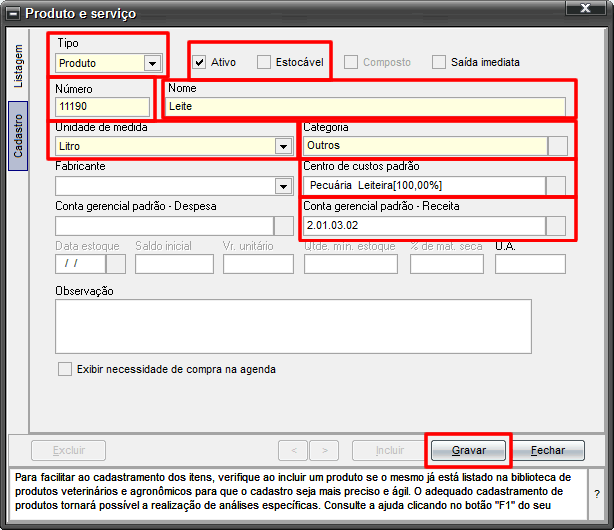 Cadastro de produto