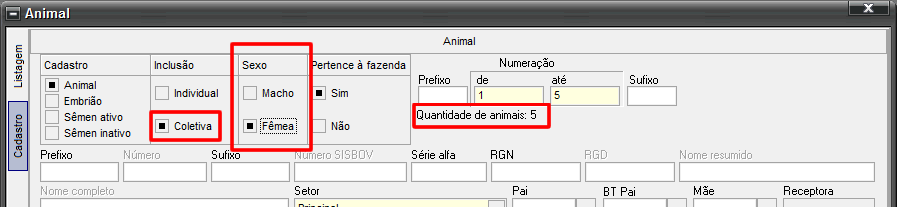 Cadastro dos animais