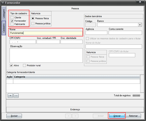 Cadastro do Fornecedor