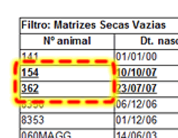 Exemplo de animais que aparecem em mais de uma faixa