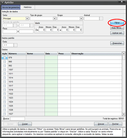 Filtragem dos Animais